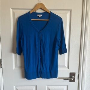Merona Blue Fitted Buttoned Blouse with 3/4 Sleeves